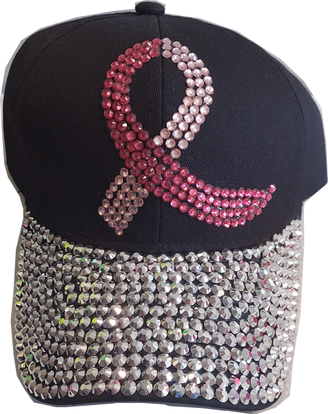 *NEW Bling Pink Ribbon Studded Sequins Baseball Cap Hot Pink or Black