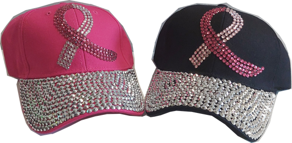 *NEW Bling Pink Ribbon Studded Sequins Baseball Cap Hot Pink or Black